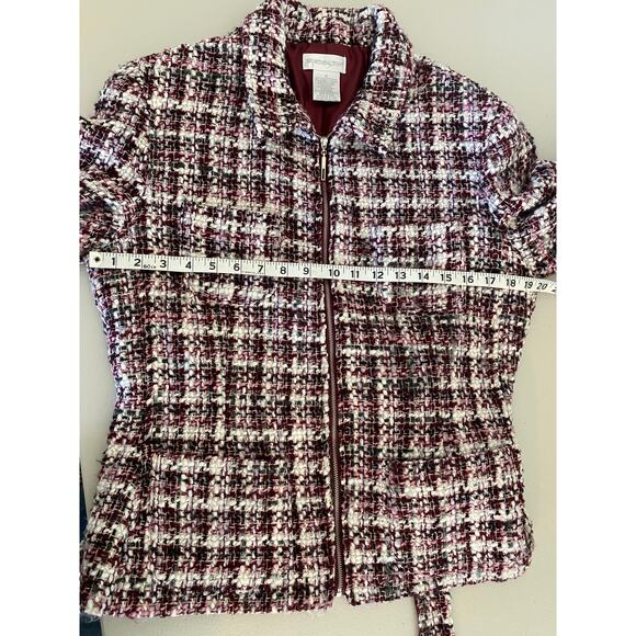 Vintage Ladies Chunky Knit Tweed Wool Maroon Overcoat Belted Blazer Jacket 12 - Picture 4 of 5